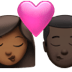 👩🏾‍❤️‍💋‍👨🏿 kiss: woman, man, medium-dark skin tone, dark skin tone display on Apple